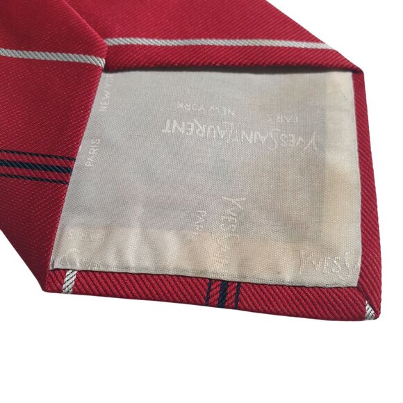 Yves Saint Laurent Red Blue Vintage Striped Silk Tie Embroidered Logo Classic - Picture 5 of 6